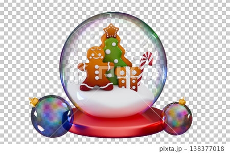 3d gingerbread man, cookies and festive glass transparent ball Merry Christmas and Happy New Year Holiday Xmas 3d gingerbread man, cookies and festive glass transparent ball Merry Christmas and Happy New Year Holiday Xmas 138377018