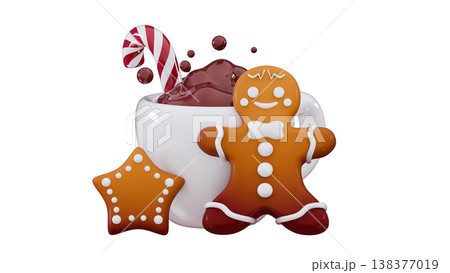3d gingerbread man, mug of hot chocolate, candy and cookies Merry Christmas and Happy New Year Holiday Xmas 3d gingerbread man, mug of hot chocolate, candy and cookies Merry Christmas and Happy New Year Holiday Xmas 138377019