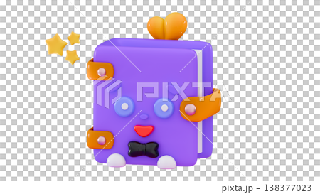 3D Magic spell book character kawaii Ancient fantasy library of myth Recipe diary design 138377023
