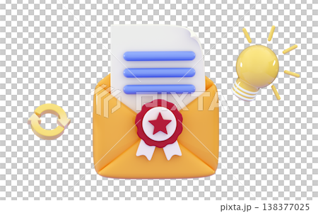 3d yellow open mail envelope with paper and stamp White sheet of paper with blue text Business news 3d yellow open mail envelope with paper and stamp White sheet of paper with blue text Business news 138377025