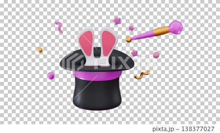 3D Magic Hat with purple ribbon, magic wand stick and rabbit ears Wizard tool Magic stick Surprise 3D Magic Hat with purple ribbon, magic wand stick and rabbit ears Wizard tool Magic stick Surprise 138377027