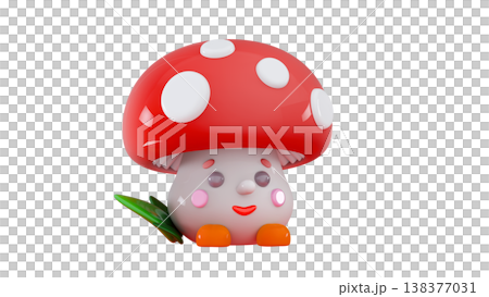3D Magic mushroom character kawaii Cute fantasy or fairy fly agaric Toadstool Game asset or decoration 138377031