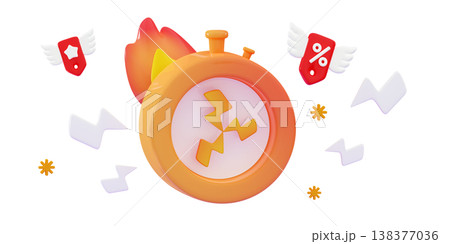 3d Last hour time Stopwatch - the time is now Flying alarm clock as metaphor for ending time 138377036