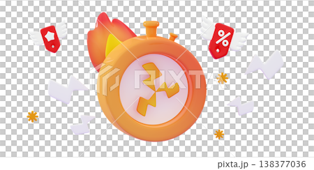 3d Last hour time Stopwatch - the time is now Flying alarm clock as metaphor for ending time 138377036