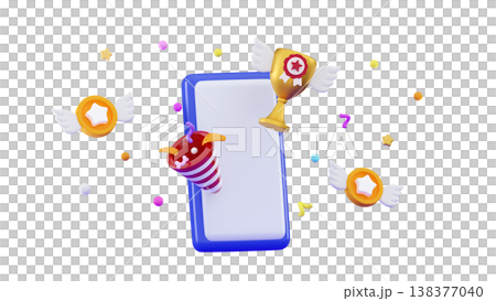 3D Party confetti on mobile phone Cute cartoon smartphone with popper, discount voucher 3D Party confetti on mobile phone Cute cartoon smartphone with popper, discount voucher 138377040