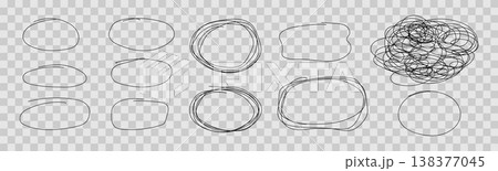 Hand drawn ovals and circles set Drawn pen line Hand drawn marker stroke Scribble round frame for text highlight 138377045