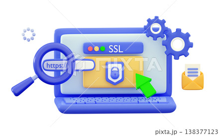 3d HTTPS Protected connection Secure protocol Security communication online networks concept 138377123