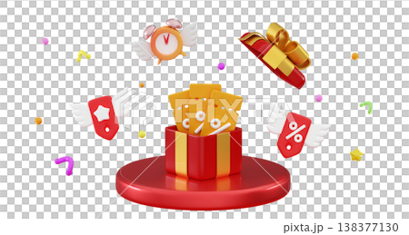 3D Party confetti with stack Podium with present Exclusive benefits 138377130