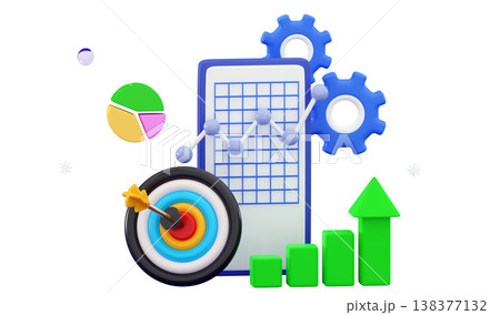 3d hitting dart target Trading graph Business start-up concept 138377132