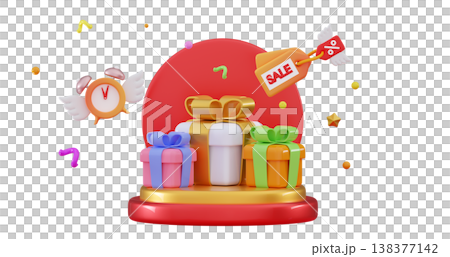 3D Party confetti with stack Christmas gifts boxs Podium with present 3D Party confetti with stack Christmas gifts boxs Podium with present 138377142