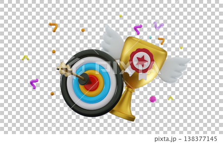 3D Trophy with darts Winner prize and success concept 138377145