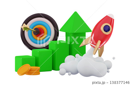 3d flying space rocket with arrow hitting dart target Trading graph 3d flying space rocket with arrow hitting dart target Trading graph 138377146
