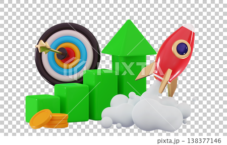 3d flying space rocket with arrow hitting dart target Trading graph 3d flying space rocket with arrow hitting dart target Trading graph 138377146