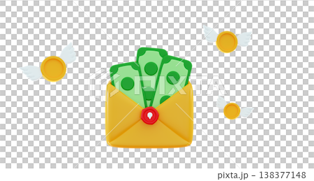 3d Opened envelope with money Salary, earning and savings 3d Opened envelope with money Salary, earning and savings 138377148