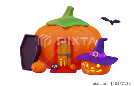 3d Halloween porch with magic pumpkin house Helloween decoration 138377159