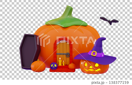 3d Halloween porch with magic pumpkin house Helloween decoration 138377159