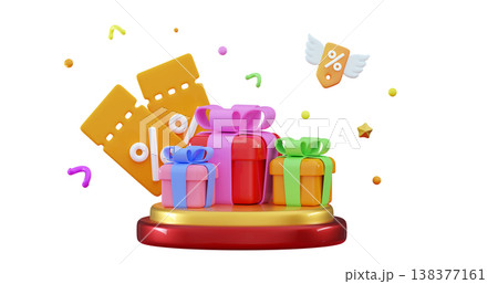 3D Party confetti with stack Christmas gifts boxs Podium with present 3D Party confetti with stack Christmas gifts boxs Podium with present 138377161
