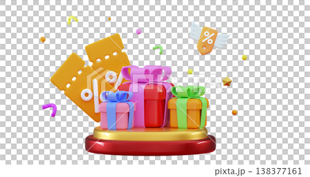 3D Party confetti with stack Christmas gifts boxs Podium with present 3D Party confetti with stack Christmas gifts boxs Podium with present 138377161