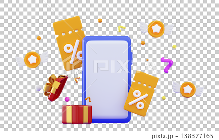 3D Party confetti on mobile phone Cute cartoon smartphone with open gift box with celebratory confetti 3D Party confetti on mobile phone Cute cartoon smartphone with open gift box with celebratory confetti 138377165