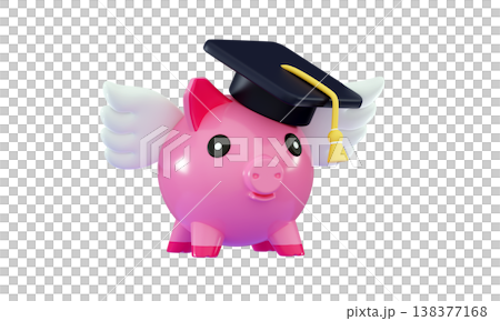 3D Student loan concept Piggy bank with graduation cap with wings 3D Student loan concept Piggy bank with graduation cap with wings 138377168