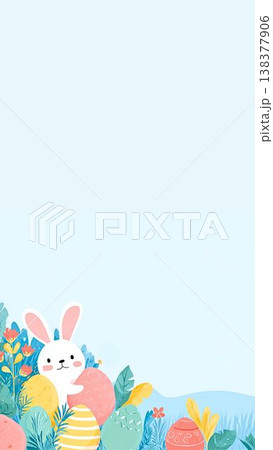 イースターのかわいい背景 うさぎとカラフルエッグ（縦長 / スマホ / SNS用） 138377906
