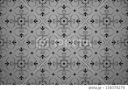 Flower geometric pattern. Seamless vector background. Gray and black ornament 138378270