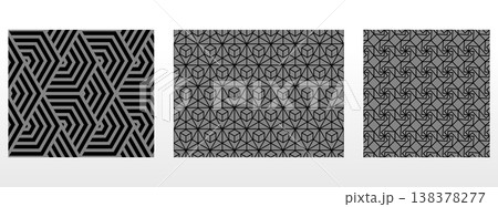 Geometric set of seamless black and gray patterns. Simple vector graphics 138378277