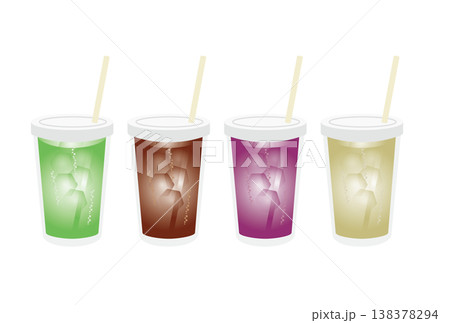 お持ち帰り用カップに入った色々なソーダのイラストセット 138378294