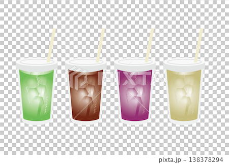お持ち帰り用カップに入った色々なソーダのイラストセット 138378294