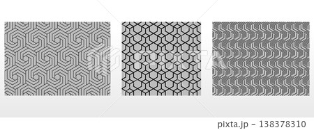 Geometric set of seamless black and gray patterns. Simple vector graphics Geometric set of seamless black and gray patterns. Simple vector graphics 138378310