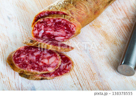 Spanish summer sausage Salchichon 138378555