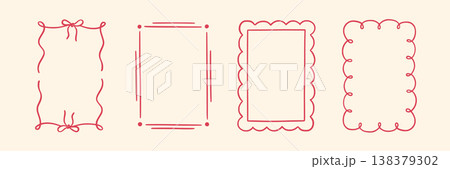 Border frame hand drawn line set. Hand drawn border frame line ribbon bow ornament vintage wedding card. Cute romantic valentine invitation decoration elegant poster design. Vector Border frame hand drawn line set. Hand drawn border frame line ribbon bow ornament vintage wedding card. Cute romantic valentine invitation decoration elegant poster design. Vector 138379302