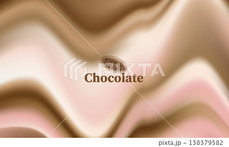 Abstract melted chocolate fluid gradient background with soft pink cream waves. Elegant sweet dessert brand packaging design template featuring a cocoa bean icon and typography. Vector illustration. Abstract melted chocolate fluid gradient background with soft pink cream waves. Elegant sweet dessert brand packaging design template featuring a cocoa bean icon and typography. Vector illustration. 138379582
