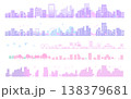 桜とシンプルな街並みのシルエットイラストのセット　背景イラスト　線画 138379681