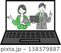 ノートパソコン画面で説明するビジネスパーソンの男女 リモート会議 138379887