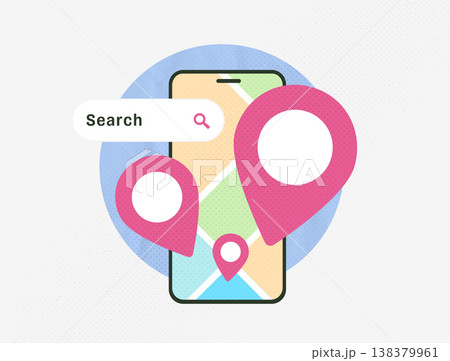 Hyperlocal search discovery interface, mobile nearby places locator tool, smartphone proximity query results, local business geotargeted search concept, modern 2026 trend design vector illustration Hyperlocal search discovery interface, mobile nearby places locator tool, smartphone proximity query results, local business geotargeted search concept, modern 2026 trend design vector illustration 138379961