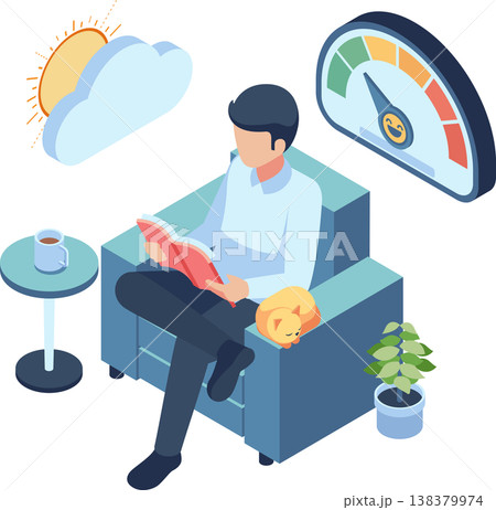 Isometric Man Relaxing and Reading Book for Stress Relief 138379974