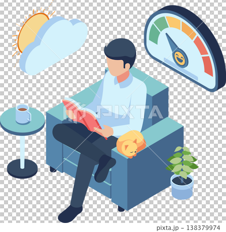 Isometric Man Relaxing and Reading Book for Stress Relief 138379974