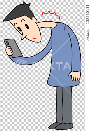 Smartphone-related illustrations - Smartphone, smartphone neck, straight neck 138380151