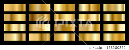 Gold Foil Palette. Copper swatch for metallic gradient. Shiny texture on dark background. Vector illustration 138380232