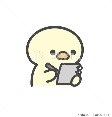 メモを取るひよこの手書きイラスト　記録・ノート・勉強・仕事・ビジネス・学習 138380583