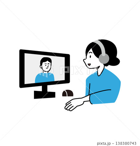 オンライン会議をする女性のベクターイラスト オンライン会議をする女性のベクターイラスト 138380743