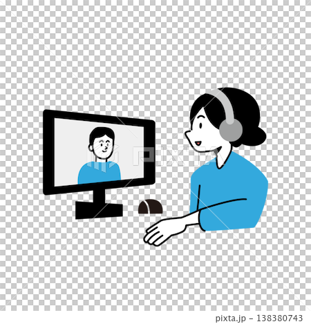 Vector illustration of a woman having an online meeting Vector illustration of a woman having an online meeting 138380743