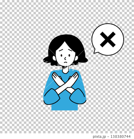 一位女士用雙手比劃「X」的向量插圖。 一位女士用雙手比劃「X」的向量插圖。 138380744