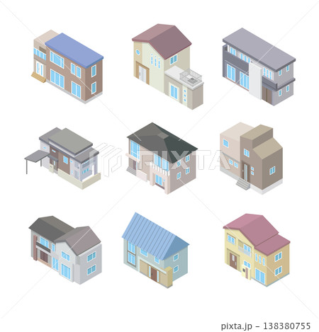 一軒家の住宅イラストセット 一軒家の住宅イラストセット 138380755