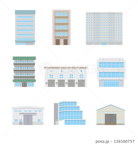 ビル・工場・ガレージイラストセット 138380757