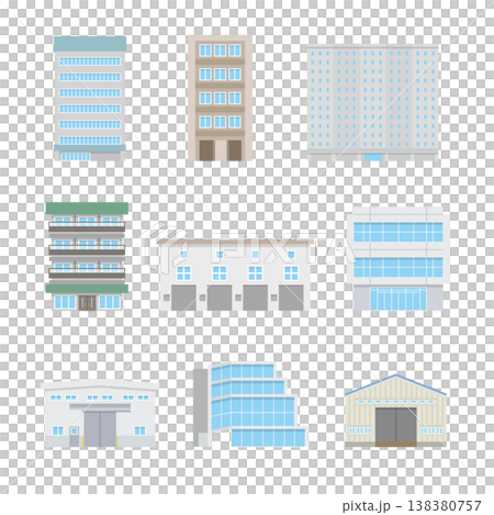 ビル・工場・ガレージイラストセット 138380757