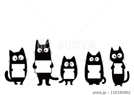 カードを持った黒猫5匹のイラスト　透過PNG　 138380902
