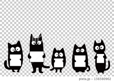 カードを持った黒猫5匹のイラスト　透過PNG　 138380902