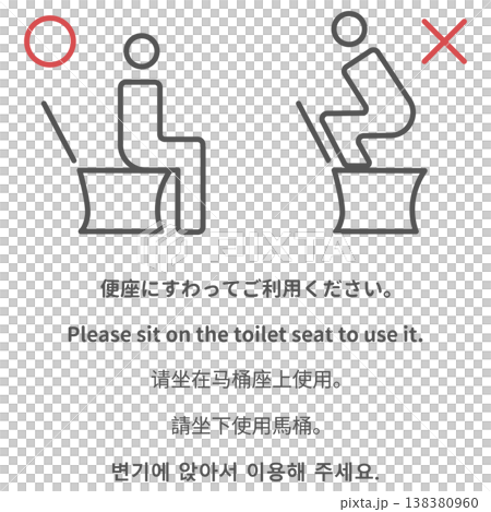 如何使用西式馬桶：多語言說明標誌 138380960